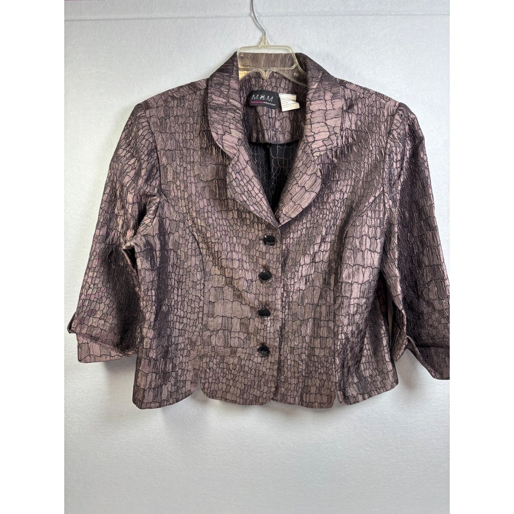 MHM Melissa Harper Vintage Y2K Metallic Faux Croc Skirt Suit Set Sz 18 Bronze